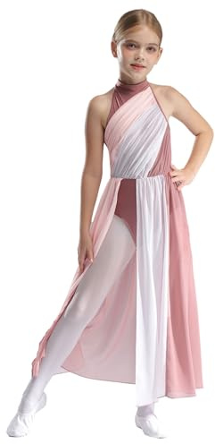 Freebily Vestido De Danza Patinaje sobre Hielo para Niña Maillot Ballet Sin Manga Vestido De Patinaje Artístico Ropa De Baile Lírico Rosa empolvado 9-10 años
