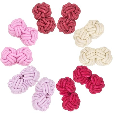 PATIKIL 5 par manschettknappar i silke, elastisk tygskjorta, manschettknappar, tvinnad knut klänningstillbehör manschettlänk för män, kvinnor, affärer, gåva, bröllop, beige/rosa/mörkrosröd/röd, M (US