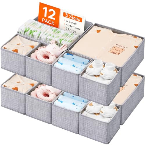 Lifewit 12 Pack Drawer Organiser for Baby Clothes, Collapisble Fabric Chest of Draw Dividers Nursery Closet, Dresser, Bedroom, Foldable Cube Boxes, Pants, Underwear Organization