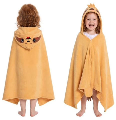 OLAOLA Serviette de Bain à Capuche pour Enfants, Serviettes de Plage en Microfibre Doux Natation Wrap, Enfant Peignoir À Langer, Poncho de Bain pour Garçons Filles de 3 à 12 Ans (Paresseux)