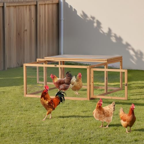 Narkula Chicken Coop/Rabbit Hutch, Versatile Wooden Small Animal Cage Run, Indoor Outdoor Bunny Cage with 3 Doors Openable, Wire Mesh Walls, 47'', Orange Color (S)