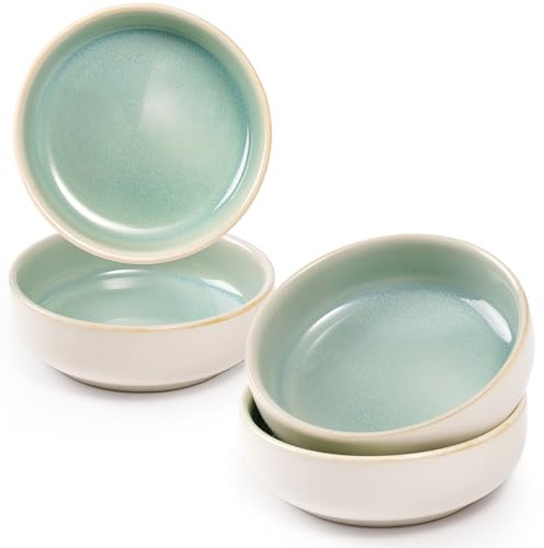 NUTRIUPS Ceramic Small Bowls Set of 4 Dipping Bowls Small Serving Bowls for Sauce, Snacks, Side Dishes (Jade Green)