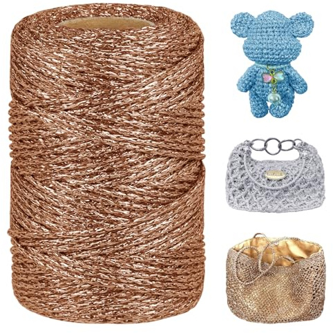 LEREATI Fil Crochet Métallique, Fil Macramé 3mm x 100m Ficelle de Polyester Crochet Yarn pour Sacs, Paniers, Bricolage Artisanat, Décoration (Cuivre)