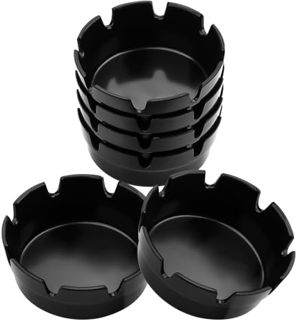 JIUBULUJIU 6 Pcs Round Ashtray, Black Melamine Outdoor Ashtray, 8cm Diameter Stackable Ash Trays, Ashtrays for Outside, Bars, Restaurants, Home