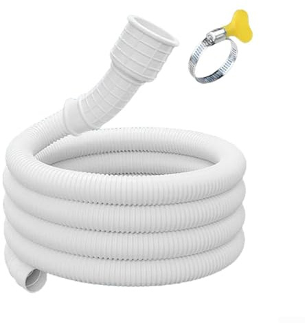 babominimer Drainage Hose for Washing Machine and Air Conditioning, White Plastic Water Pipe with Clamp, 1/1.5/2/3 Meter Length Options, Large Diameter for Installation and Cutting(1m)