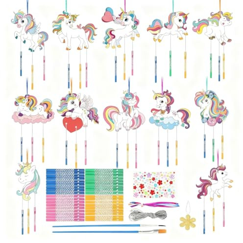 YUPZAR 12 Pièces de Carillons éoliens en Bois sur le Thème des licornes,Bricolage Enfant, Cadeaux Interactifs pour Parents et Enfants, Décoration Idéale