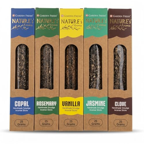 Incenso Bastoncini Naturali Biologico senza Sostanze Tossiche, 5 Fragranze Casuali: Salvia Bianca, Sandalo, Ambra, Lavanda o Nag Champa (25 g) – Fatto a Mano (GARDEN FRESH)