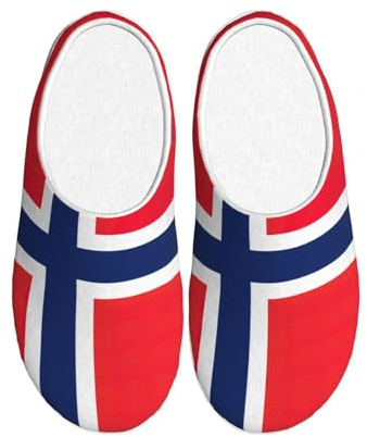 EENRTYT Norwegian Flag Print Cotton Slippers Fuzzy Warm Cozy Slippers Christmas New Year Birthday Winter Gifts