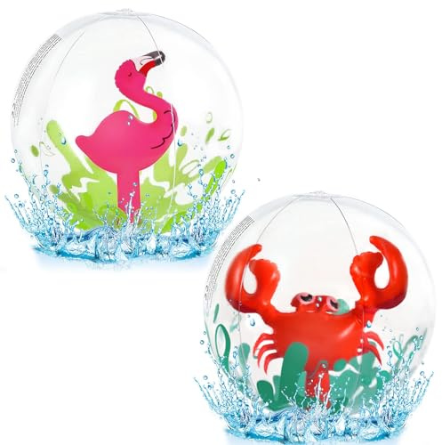 Palla Gonfiabile Spiaggia, Palla Gonfiabile Piscina, 2 Pezzi, Fenicottero E Granchio, per Bambini et Adulti, per Feste in Piscina in Spiaggia Estiva,Giocattoli da Spiaggia