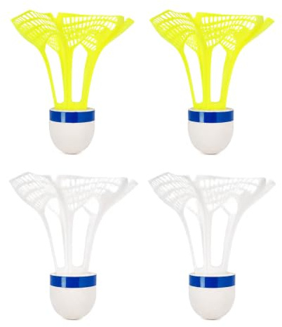 Simsky Winddichte Badminton Bälle 4er Set für Draußen und Drinnen, Hochwertige Langlebige Federbälle in Gelb und Weiß für Sport, Training und Freizeit, Ideales Federball Set für Park und Strand