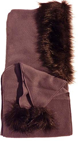 Unbekannt kuscheliger Kapuzenschal mit Kunstfell und Bommel Fleeceschal in 7 Farben 0,28x1,05 (lila Pflaume Plum)