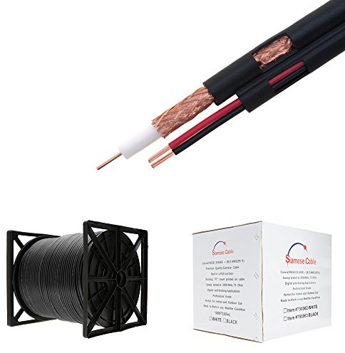 Cables Direct Online 1000ft RG59/U Siamese CCTV Cable – 20AWG Coaxial + 18/2 Power Conductors, 95% Shielded Bulk Cable for Analog Security Camera Installations, Black