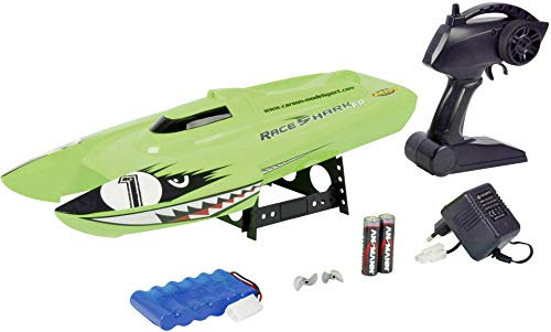 Carson 500108025 – Race Shark FD 2.4G 100% RTR, ferngesteuertes Boot für Kinder ab 8 Jahren, RC Boot,RC Boot RTR,bis zu 25 km/h, 100% RTR (Ready to Run), mit 2.4 GHz Fernbedienung, grün