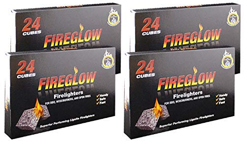 Tiger Tim Fireglow 96 Cubes Firelighters Superior Lignite Mess-Free Safe Odourless Instant Fire Starters for Wood Burners Barbecues Stoves Grills Campfires