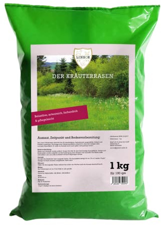 Linsor Kräuterrasen, 1kg für 100m², Wildwiesen Samen für duftenden Naturrasen, winterharter Kräuter Rasen, Saatgut Mischung