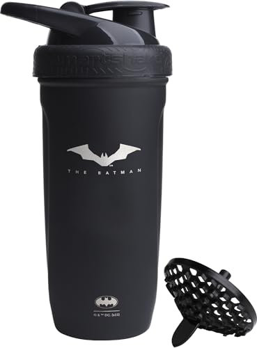 Smartshake Justice League Reforce Shaker Bottle 900ml/30oz, DC Comics Stainless Steel Protein Shaker Water Bottle, Leakproof Water Shaker Cup, Supplement Shaker for Sport & GYM, BPA-free, Batman