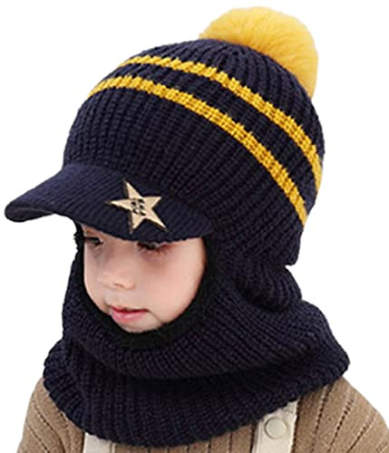 JFAN Gorra con Visera para Niñas de Invierno Sombrero y Bufanda con Forro Polar para Niño Marina