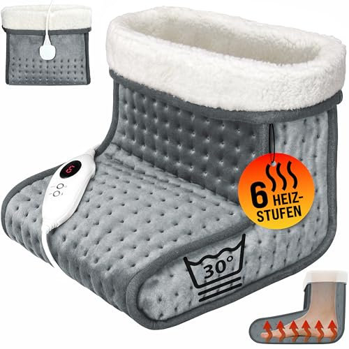 MONZANA® elektrischer Fußwärmer 6 Heizstufen 90min Timer Größe 47 Fußheizung Wärmeschuh Überhitzungsschutz waschbar grau