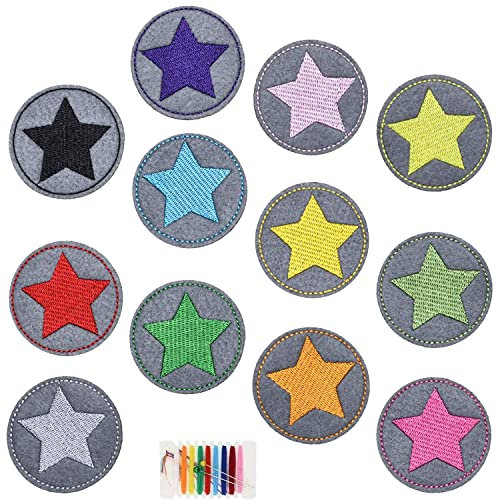 12 aufbügelflicken kinder,aufnäher Kinder Zum Aufbügeln für DIY Patches zum Aufbügeln Applikation Flicken Zum Aufbügeln Patch Sticker Jeans Kleidung Patches,Stern Aufbügler Bügelbild klein rund set