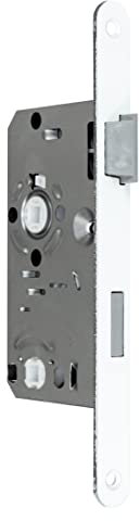 SN-TEC Standard Badezimmer Türschloss mit weißer Stulp, 55/78/8, Stulp: 20 x 235mm abgerundet weiß DIN Rechts (BAD/WC RECHTS)