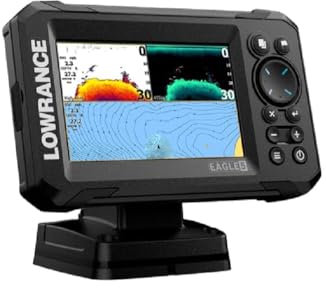 Lowrance Eagle 5 SplitShot™ HD 5 IPS Screen, SplitShot™ HD Transducer, C-MAP® Inland Charts for US Lakes, 17,000+ Lakes Coverage, 1 lb, Fish Finder, Battery Powered, Surface Mount