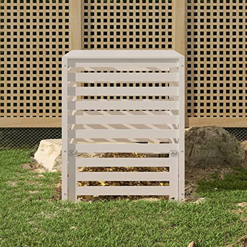 ARKEM Compostiera Bianca 82,5x82,5x99,5 cm in Legno Massello di Pino,Compostiera da Giardino, Compostiera Domestica