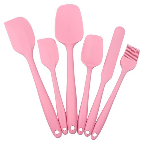 Lychico Silicone Set (6 Piece), Food Grade Rubber Spatulas for Baking, Cooking, and Mixing High Heat Resistant Non Stick Dishwasher Safe BPA-Free, Pink