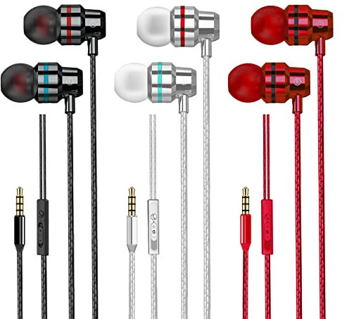 3 Pack Auriculares con Cable, Cascos con Cable y Micrófono, Control de Volumen, Aislamiento de Ruido, Auriculares para Samsung, Tabletas, MP3 y Todos los Dispositivos de Auriculare Jack 3.5mm