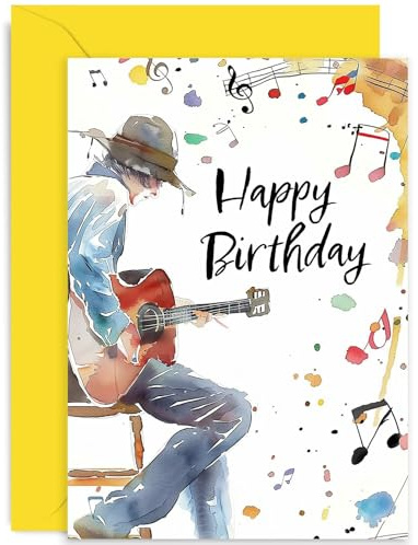 Birthday Cards for Men - Music Guitarist Birthday Card for Him - Male Birthday Card for Son, Grandson, Brother, Son-in-law, Husband - Guitar Birthday Gift | Blank Inside