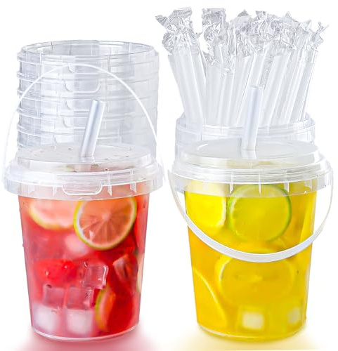 Qsqwsuye 15sets disposable plastic cup with lid and straw, 34 ounce reusable and suitable for outdoor travel beverage packaging pool party supplies beach party supplies picnic supplies