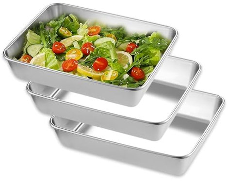 YZROHYI Juego de 3 Bandeja Acero Inoxidable Rectangular 25.8 X 20 X 5 cm,Bandeja Laboratorio Metalica,Bandejas para Empanar,Bandejas para Hornear,Platos para Empanar,Platos Grandes para Servir Comida