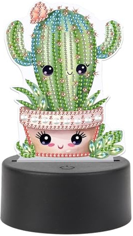 JISHSHAY Cactus Diamond Painting Lampe LED Diamant Painting Lampe Chevet Peinture Diamant Veilleuse Bricolage Lumière Broderie Adulte LED Puzzle Adulte Veilleuse de Nuit Point de Croix Night Light