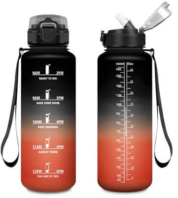 Borraccia Motivazionale 1,5L, Bottiglia Riutilizzabile, Facile da Aprire, Borraccia Sportiva con Cannuccia, Borraccia Palestra con Indicatore del Tempo, Borracce per Lavoro, Escursionismo, Yoga