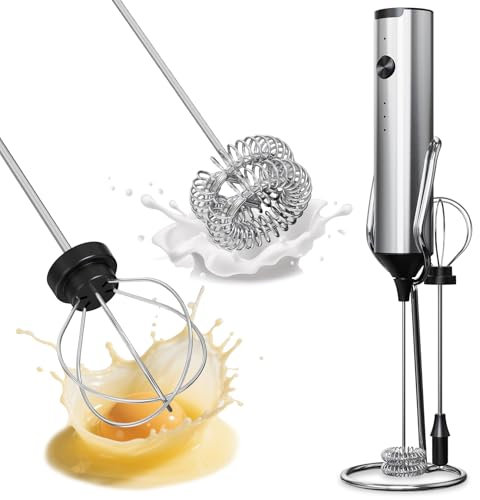 SOUTHMAN Mousseur à lait portatif avec support en acier inoxydable, contrôle à 3 vitesses, fouet électrique rechargeable, mélangeur de boissons pour latte, cappuccino