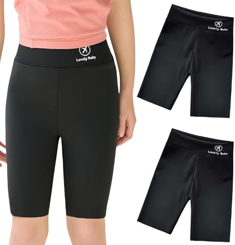 JiaYouLC 2 Pack Girls School Short Leggings Age 5-14 High Waisted Anti Chafing Under Dress Shorts Breathable Mini Pants (UK, Age, 10 Years, 12 Years, Regular, Black, Five Quarter Pants)
