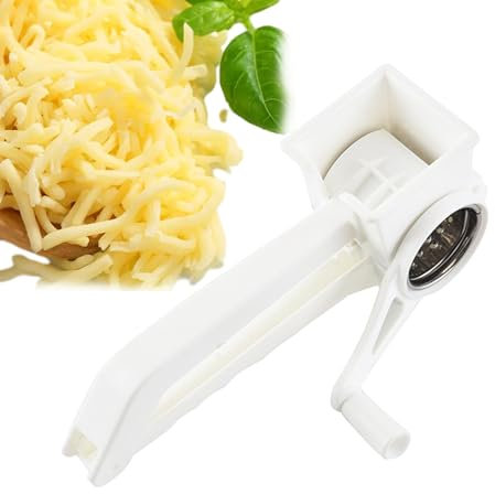 Grattugia rotante per formaggio – Cilindro in acciaio affilato, paletta manuale | Utensile per griglia da cucina con manico, taglierina a tamburo per patate, cucina preparato per mangiare