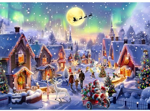 Puzzles 1000 Pieces for Adults jigsaw puzzles for adults 1000 Piece Puzzle Challenging Game for The Whole for Women, Gifts for Men, Theme:Christmas Aurora Town
