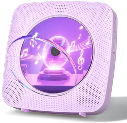 Gueray Lettore CD portatile Hifi : Lettori CD Bluetooth per la casa con altoparlanti Batteria ricaricabile da 1800 mAh Telecomando Copertura antipolvere rimovibile Supporta radio FM USB AUX Viola