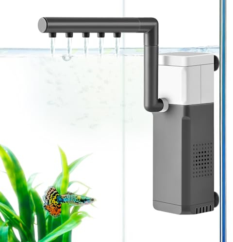 VILLNO 3 W mini akvariefilter, 180 LPH tyst inomhusfilter, 3-i-1 akvariepump med filter för 3-25 l betta, ungdomar och räkakvarier