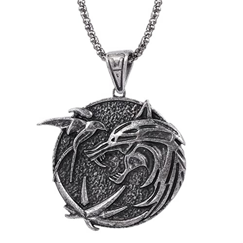 Vintage gotiskt mode Wizard hänge halsband hänge Collier Medallion Wizard Wolf Wild Hunt Herrhalsband