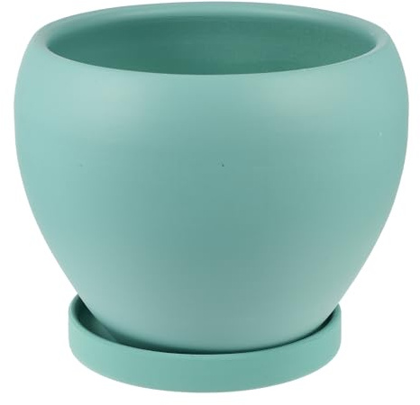 LOORGVEL Maceta de Cerámica para Plantas Verdes de Interior Tamaño Mediano 147X147X127 CM Color Azul Claro con Bandeja Maceta Sencilla para Suculentas y Bonsáis en Escritorio y