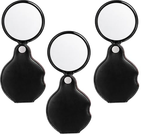 3Pcs 20x Pocket Magnifying Glass with PU Leather Case – Small Magnifier for Reading, Jewellers Loupe & Hand Lens – Mini Magnifying Glasses for Seniors, Kids & Hobbyists