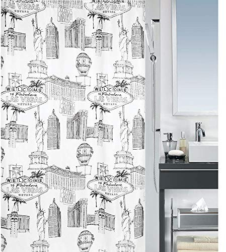 Spirella Anti-Schimmel Duschvorhang - Anti-Bakteriell, waschbar, wasserdicht, Polyester, „Las Vegas“ 120x200cm Weiß