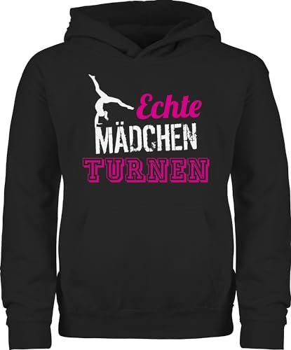 Kinder Hoodie Jungen - Sport Kleidung - Echte Mädchen turnen I Geschenk Turnerin - 140 (9/11 Jahre) - Schwarz - turn-pulli 25. geburtstag turn pullover turnpulli turner pulli richtige gymnastic
