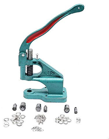 KATSU Ösenpresse, Handpresse Ösenmaschine Ösenstanze Nietenpresse Druckknopfpresse Ösenzangen mit 3 Matrizen (6mm/10mm/12mm) und 1500 Stück silberne Ösen für Leder Handwerk Vorhänge
