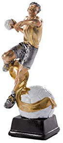 Henecka Handball-Pokal, Resinfigur Handball Herren, Silber Gold weiß, mit Wunschgravur, Größe 18 cm