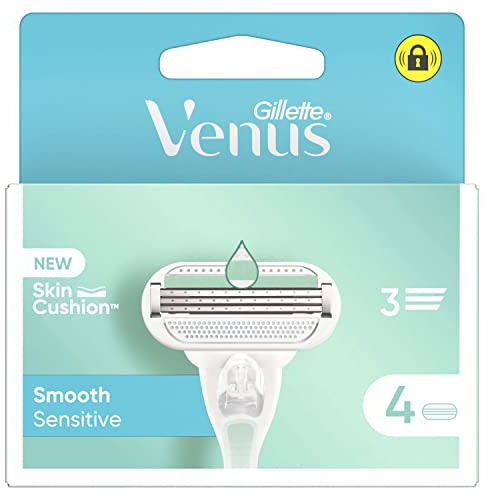 Gillette Venus Deluxe Smooth Sensitive Pour Femmes Lot De 4 Recharges De Lames, À 3 Lames, Avec Une Bande Lubrifiante Pour Un Rasage Manuel En Douceur Et Pour Protéger La Peau