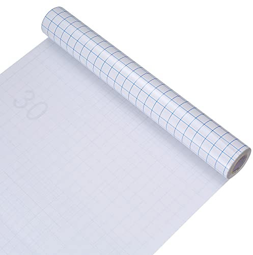 Transferfolie für Vinyl Plotter 30cm x 6m, Transparent mit Gitter, Selbstklebendes Transferpapier für Abziehbilder, Schilder & Fenster
