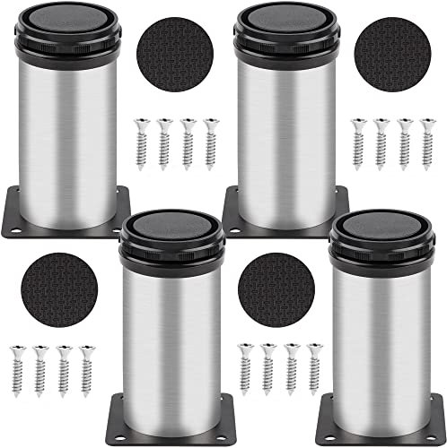 Sandiyago 4 Stück Möbelfüße Metall Tischbeine Metall 150mm Rund Edelstahl Gebürstet möbelfüße verstellbar Tischbeine Höhenverstellbar GesamthöheMit Edelstahlschrauben und Schutzpolster