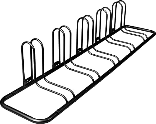 Retrospec Stash Rack 2, 4 & 5 Bike Floor Stand Bicycle Storage Organizer for Mountain Bike, Road Bike, Weather Resistant Fine Powder Steel Coating Fits Wheels up to 3, Black, 5 Bike